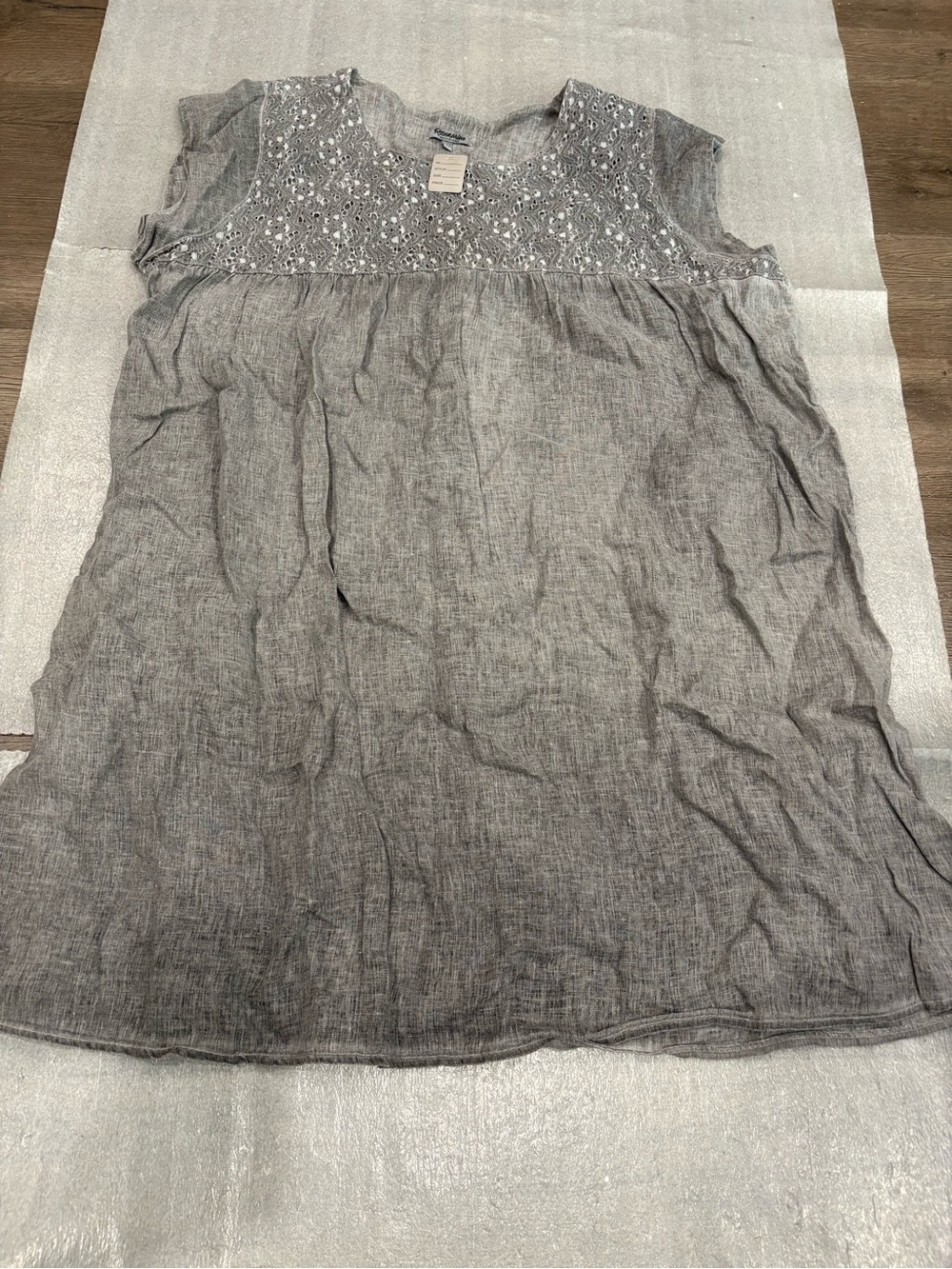 Rosemarine Gray Embroidered Yoke Linen Tunic Top Dress
